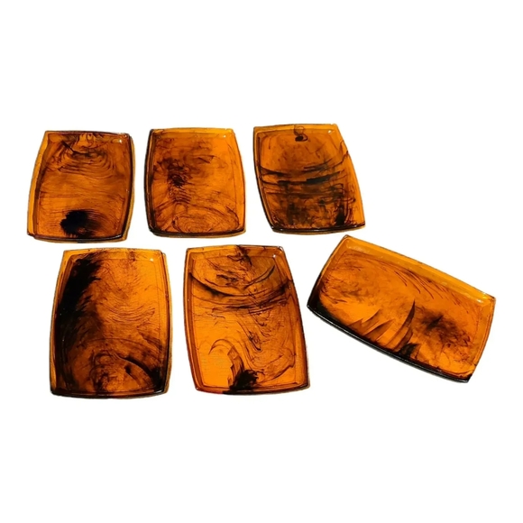 MCM Vtg Lucite Faux Tortoise Shell Snack Bowl w (6) Snack Plates - Picture 4 of 4